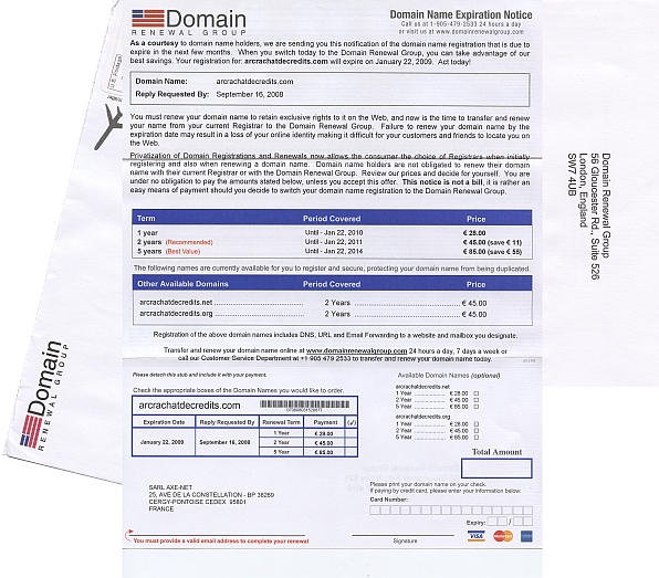 L'arnaque domain renewal group